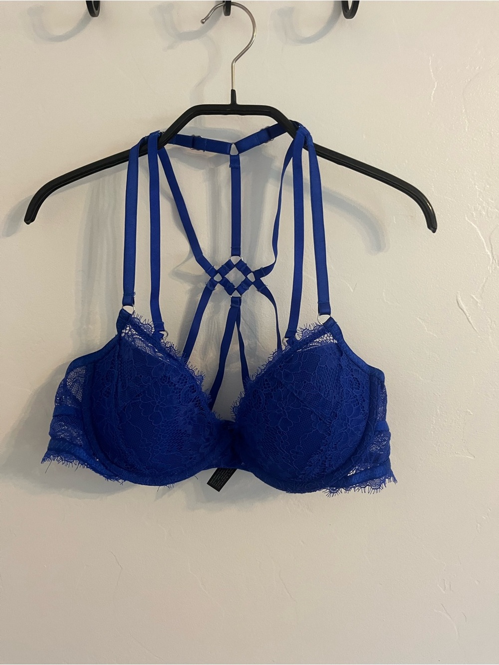 Strappy Lace Push-Up Bra in Royal Blue
